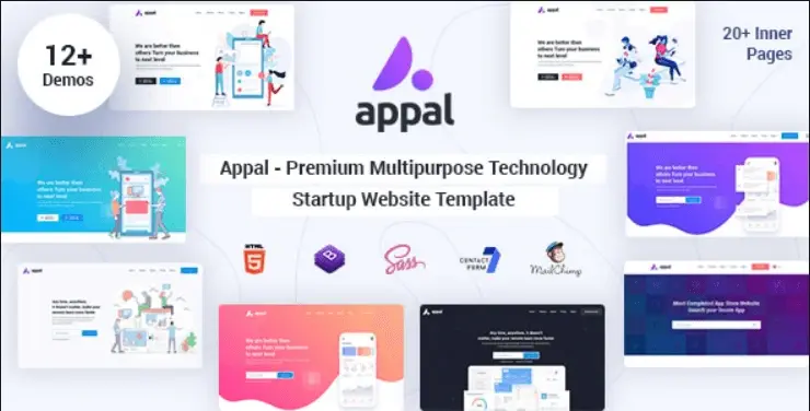 Appal technology startup HTML template preview showing responsive homepage design on desktop and mobile devices