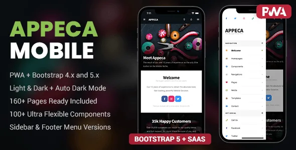 Appeca mobile HTML template and PWA homepage layout preview