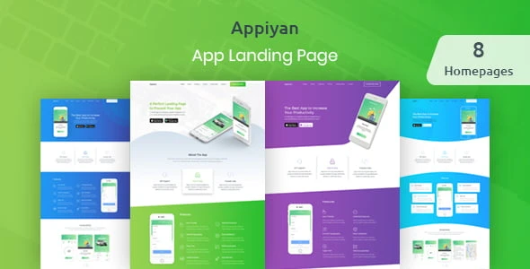 Appiyan app landing page HTML5 template preview with responsive Bootstrap 4 layout and smooth animations