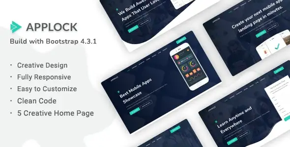 Applock Bootstrap 5 landing page HTML template preview for mobile apps and SaaS products