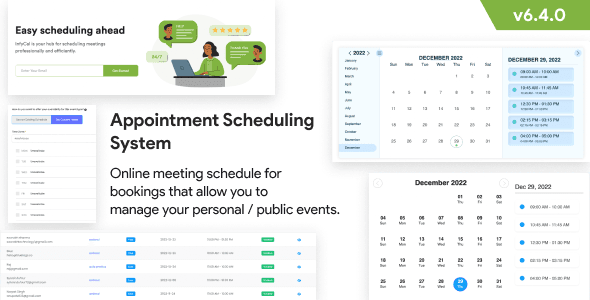 Infycal appointment scheduling PHP script for managing public events and booking specific meeting times