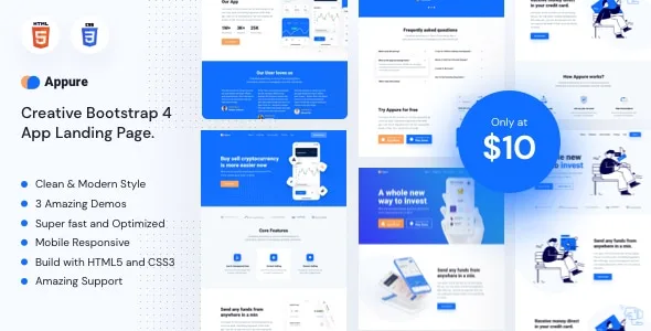 Appure SaaS landing page template preview showing a clean, modern responsive layout for application marketing