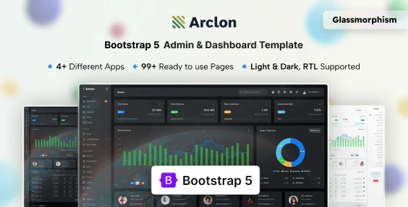 Arclon Bootstrap 5 admin template dashboard preview with glassmorphism design