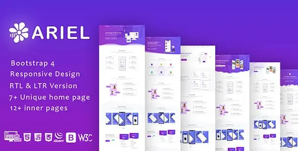 Ariel modern app landing page template HTML with RTL support