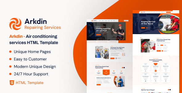 Arkdin air conditioning services HTML template homepage design preview
