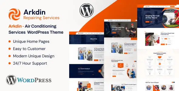 Arkdin air conditioning services WordPress theme homepage preview