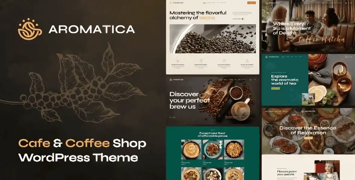 Aromatica cafe and coffee shop WordPress theme demo showcasing a modern restaurant website layout