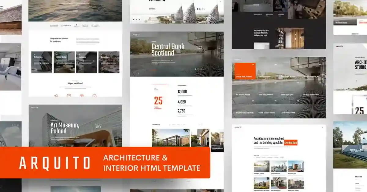 Arquito 3D architecture and interior design HTML template with 360 panorama and parallax effects