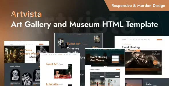 Artvista art gallery HTML template homepage preview showcasing museum and portfolio layouts