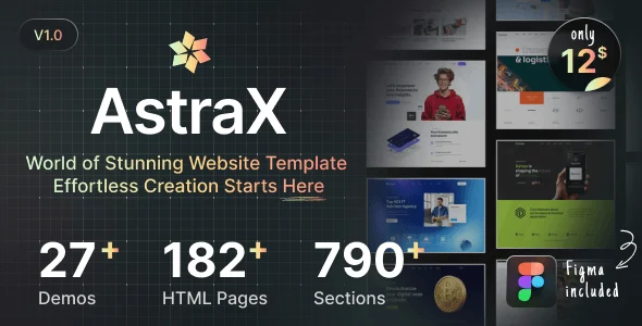 AstraX Bootstrap 5 HTML template with 27+ demos for business, AI, and fintech websites