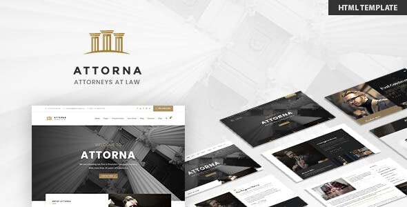 Attorna lawyer and attorney HTML template preview showing a professional legal website design
