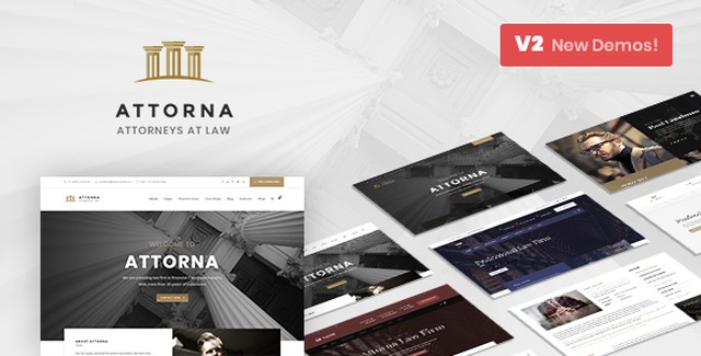 Attorna law firm WordPress theme homepage showcasing attorney profiles and practice area templates