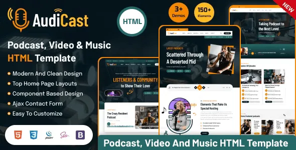 Audicast podcast and music HTML template homepage preview