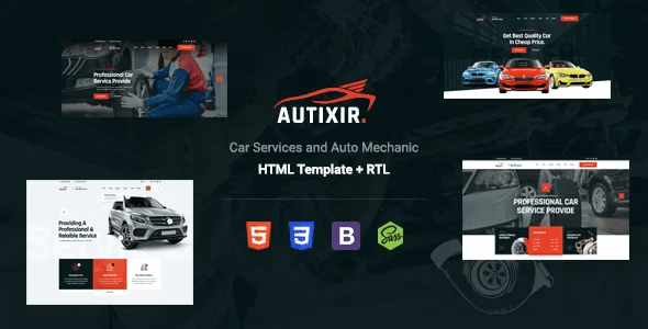 Autixir auto repair HTML template homepage preview for car service websites