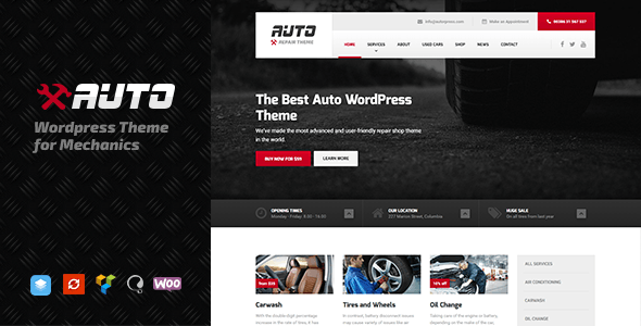 Auto WordPress theme preview for mechanic shops and car dealerships