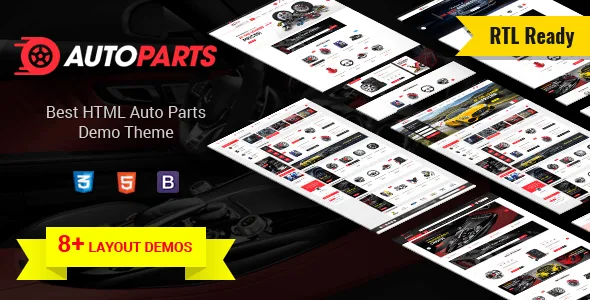 AutoParts automotive HTML template showcasing homepage layouts for parts and accessories e-commerce stores