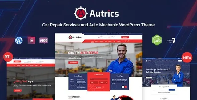 Autrics auto mechanic WordPress theme homepage preview showing car service business layout