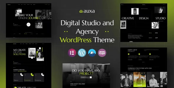 Auxa digital studio and agency WordPress theme preview showcasing modern responsive design