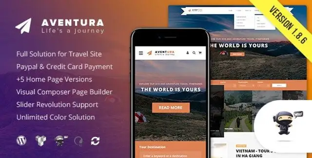Aventura tour booking WordPress theme for travel agencies and tourism websites