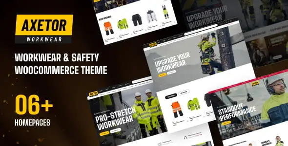 Axetor workwear and safety WooCommerce theme homepage demo showcasing industrial apparel products