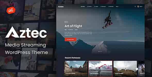 Aztec video streaming WordPress theme dashboard showing membership platform and Elementor page builder interface