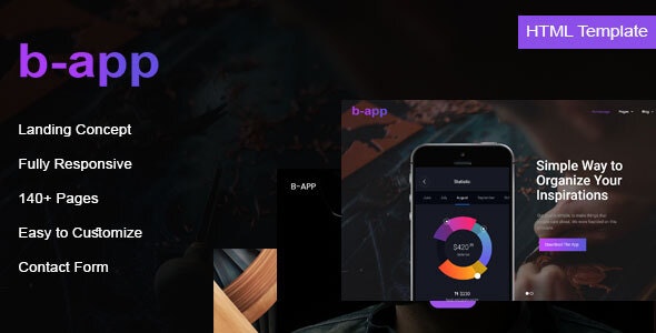 B-App landing HTML template with modern clean design and Elementor Pro compatibility