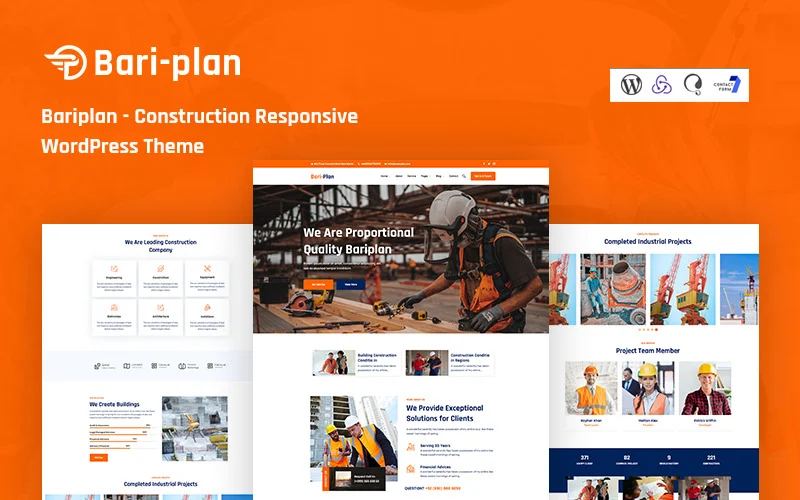 Bariplan construction WordPress theme homepage design with Elementor page builder