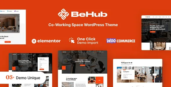 BeHub coworking space WordPress theme with Elementor builder
