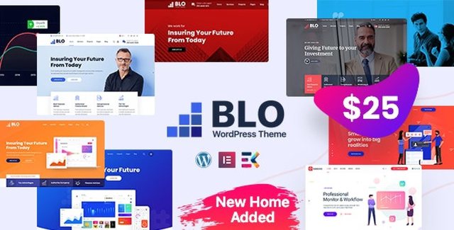 BLO corporate business WordPress theme dashboard with Elementor PRO page builder interface