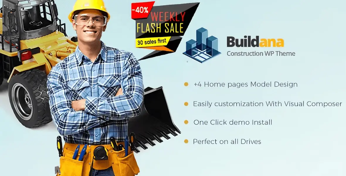 Buildana construction WordPress theme preview for building and architecture businesses
