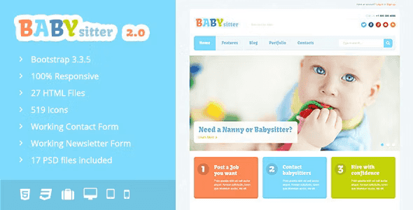 Babysitter responsive HTML template for babysitting and nanny websites