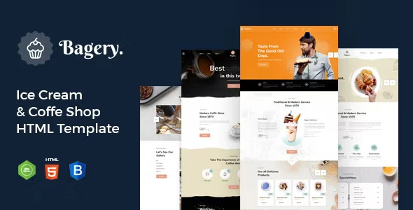 Bagery ice cream shop HTML5 template showcasing responsive bakery website design