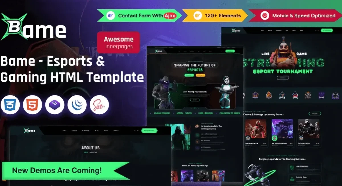 Bame esports and gaming HTML template homepage preview
