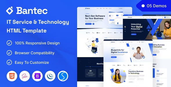 Bantec IT service and technology HTML template with responsive layout and Elementor PRO design