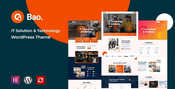 Bao IT Solutions WordPress theme homepage preview showing responsive design on desktop and mobile devices