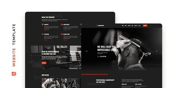 Barbercrop barbershop website template preview showing responsive HTML5 layout