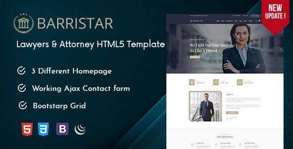 Barristar law firm HTML template for lawyers and attorneys