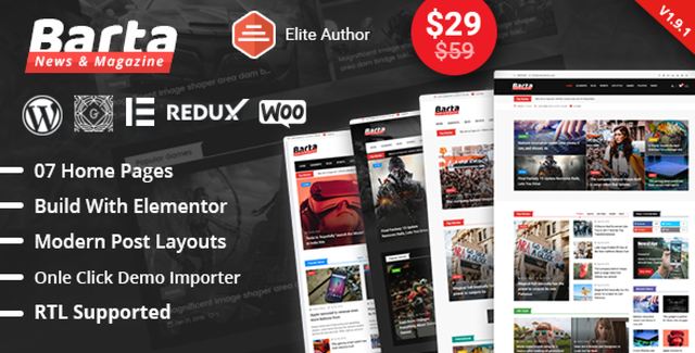 Barta news and magazine WordPress theme homepage layout preview