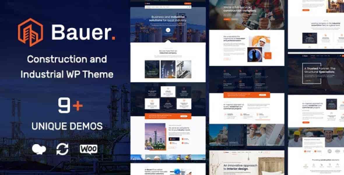 Bauer construction and industrial WordPress theme with responsive design and multiple demo layouts