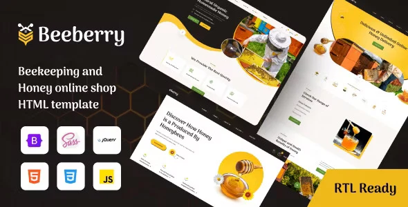 BeeBerry beekeeping website template homepage preview