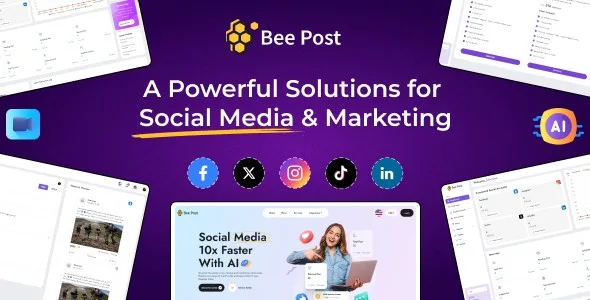 BeePost AI social media management dashboard showing scheduled posts and analytics