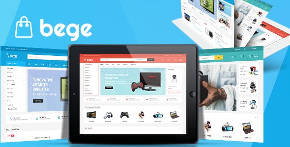 Bege responsive WooCommerce WordPress theme showcasing online store layout with product categories and daily deals section