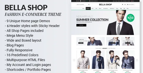 Bella e-commerce HTML template homepage preview with RTL support