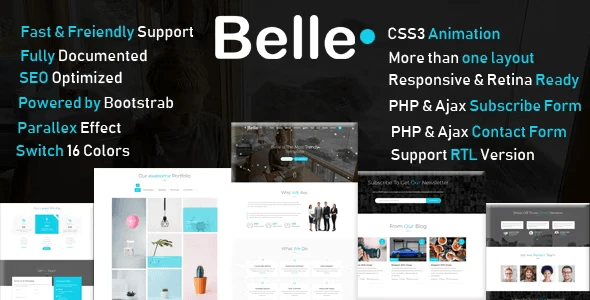 Belle one page HTML template with RTL support for creative businesses