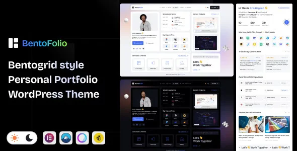 Bentofolio personal portfolio WordPress theme with dark design