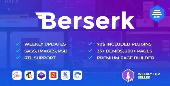 Berserk multipurpose Bootstrap 4 HTML5 template for business portfolios, blogs, and ecommerce with page builder and slider
