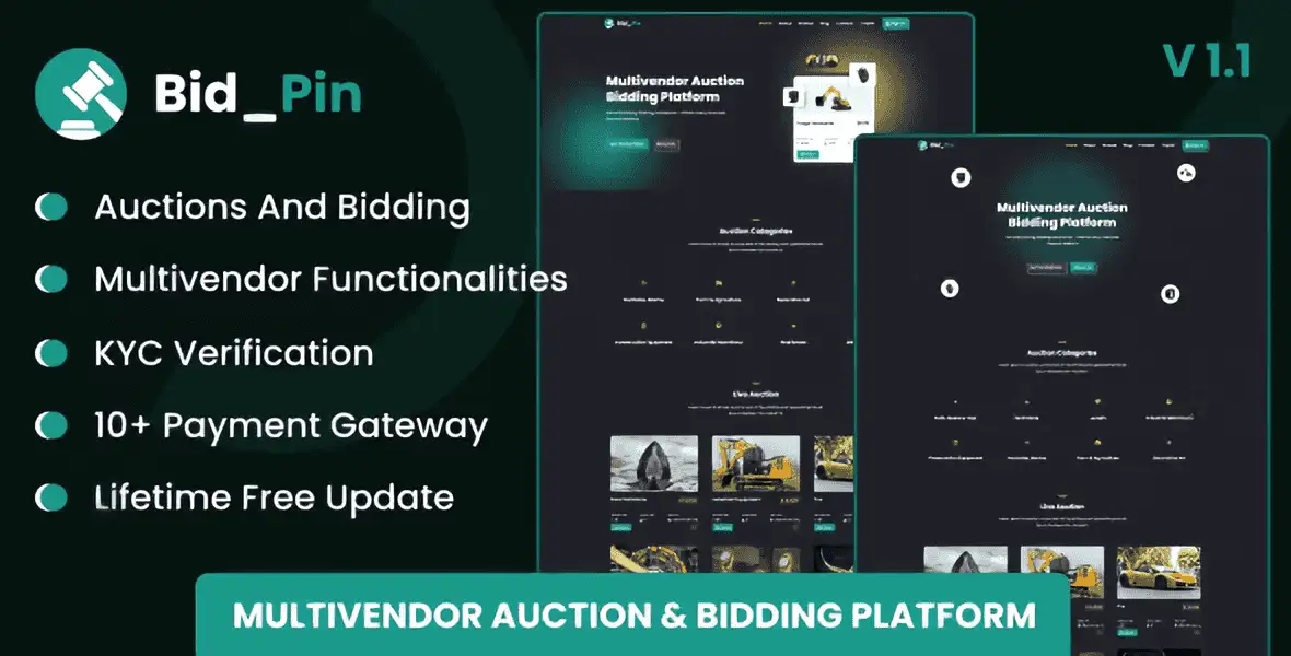 Bid_Pin multivendor auction script interface for Laravel 10 marketplace platform