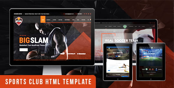 BigSlam sports club HTML template homepage preview showing responsive athletic website design
