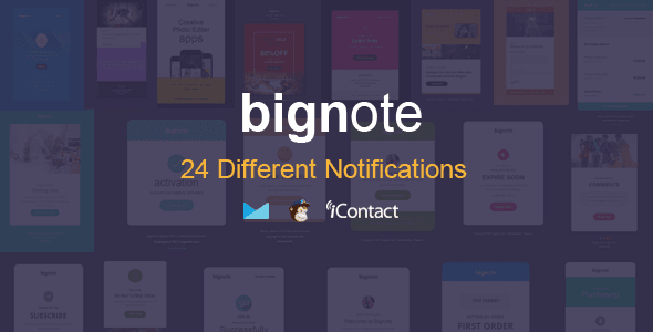 Bignote collection of 24 responsive HTML email notification templates for transactional and marketing emails