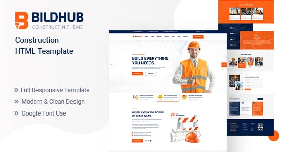 Bildhub construction HTML template with modern grid-based responsive design layout